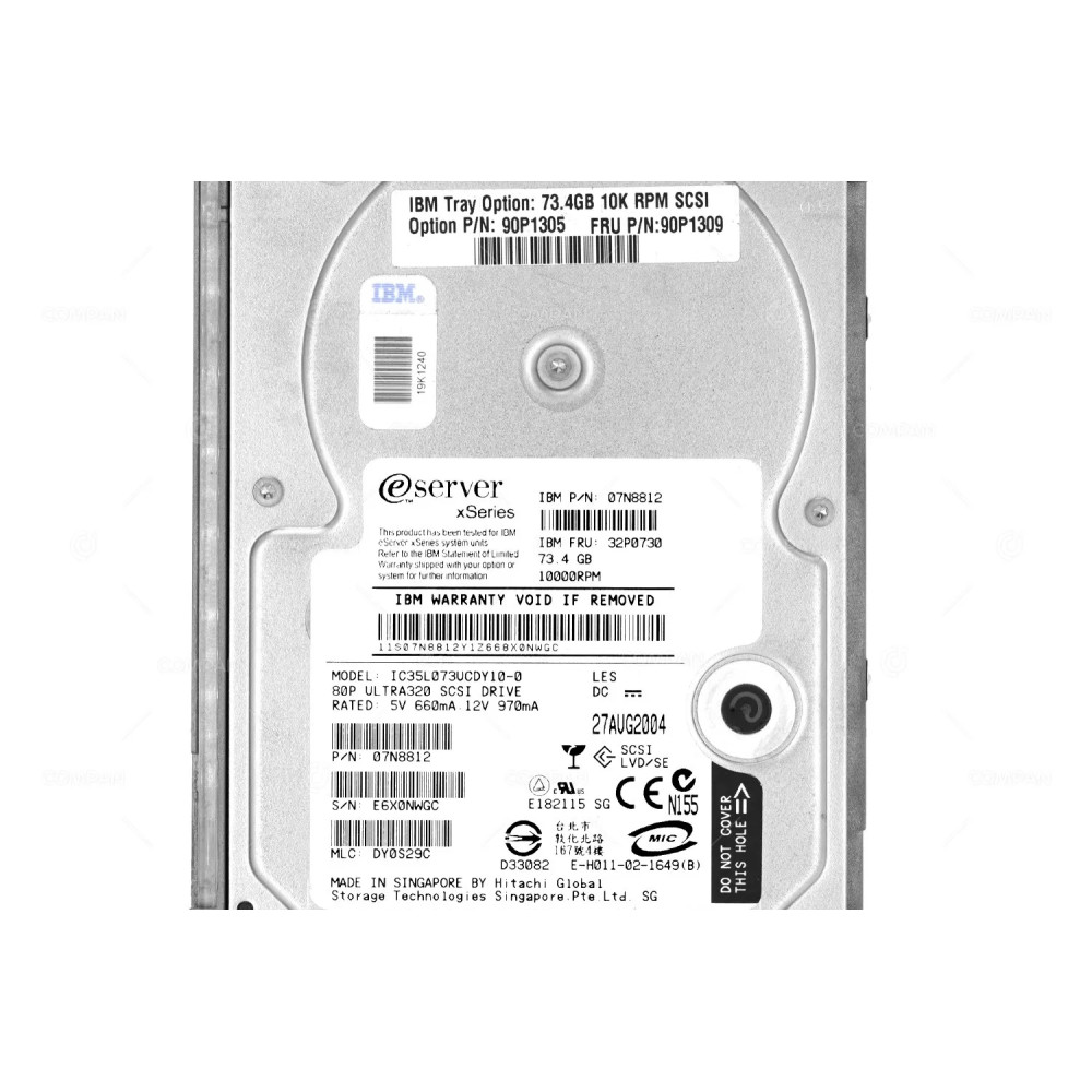 90P1309 IBM HDD 73.4GB 10K SCSI U320 3.5" LFF HOT-SWAP FOR IBM XSERIES